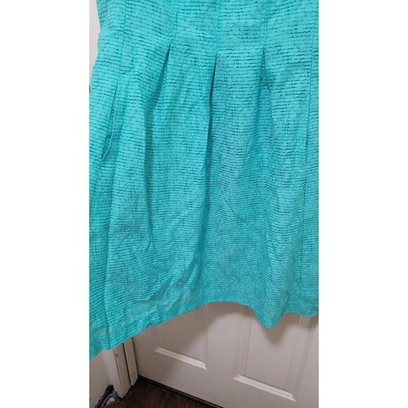 NIne West Sleeveless Aqua Textured Fit & Flare Dress With Pleated Detail - 14 - Picture 6 of 11